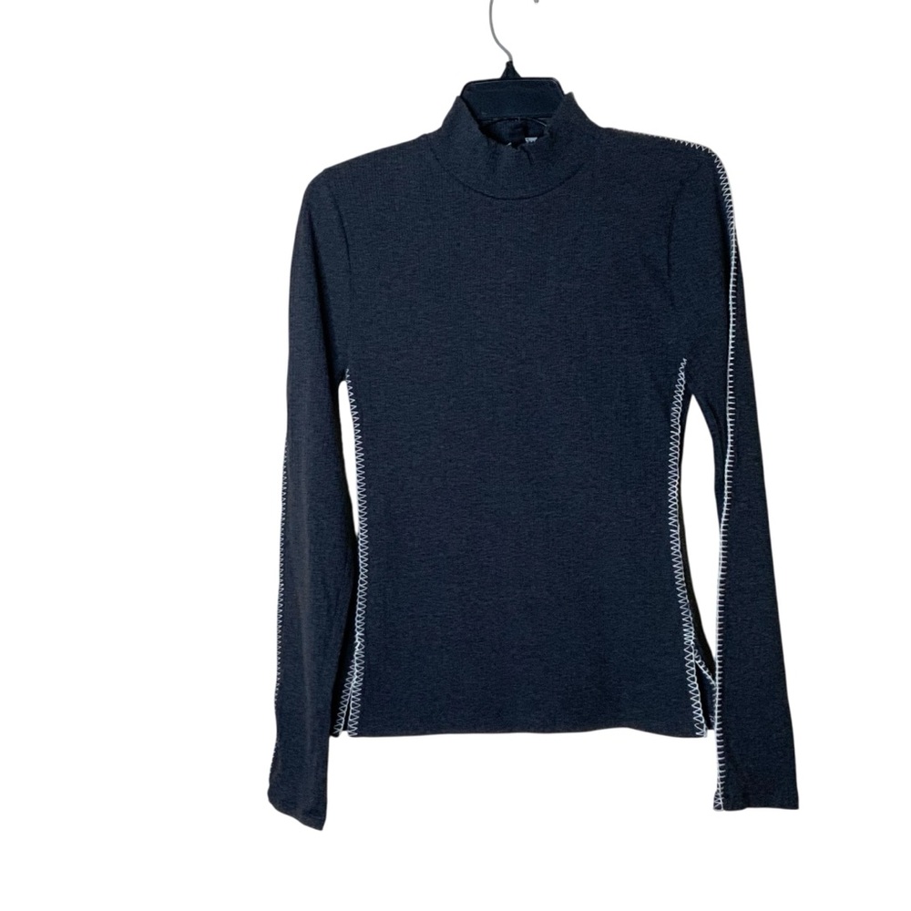 J. Crew grey/Black Long Sleeve Top with White Stitching. Size M